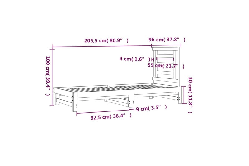 beBasic Uttrekkbar dagseng hvit 2x(90x200) cm heltre furu - Hvit - Møbler - Senger - Sengeramme & sengestamme