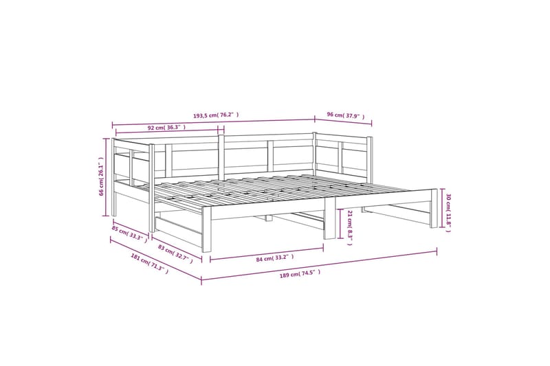 beBasic Uttrekkbar dagseng hvit heltre furu 2x(90x190) cm - Hvit - Møbler - Senger - Sengeramme & sengestamme