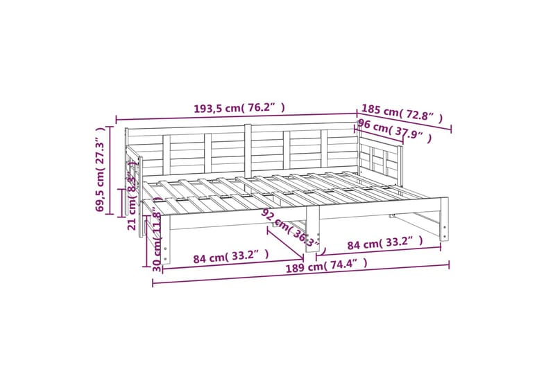 beBasic Uttrekkbar dagseng hvit heltre furu 2x(90x190) cm - Hvit - Møbler - Senger - Sengeramme & sengestamme