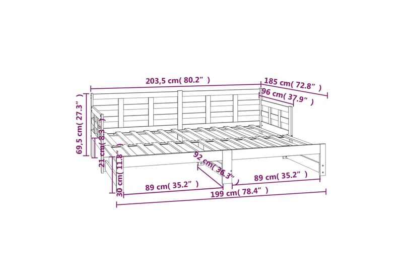 beBasic Uttrekkbar dagseng hvit heltre furu 2x(90x200) cm - Hvit - Møbler - Senger - Sengeramme & sengestamme