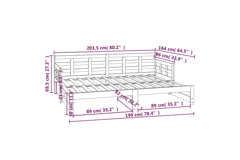 beBasic Uttrekkbar dagseng svart heltre furu 2x(80x200) cm - Svart - Møbler - Senger - Sengeramme & sengestamme