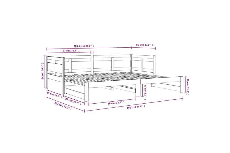 beBasic Uttrekkbar dagseng svart heltre furu 2x(90x200) cm - Svart - Møbler - Senger - Sengeramme & sengestamme