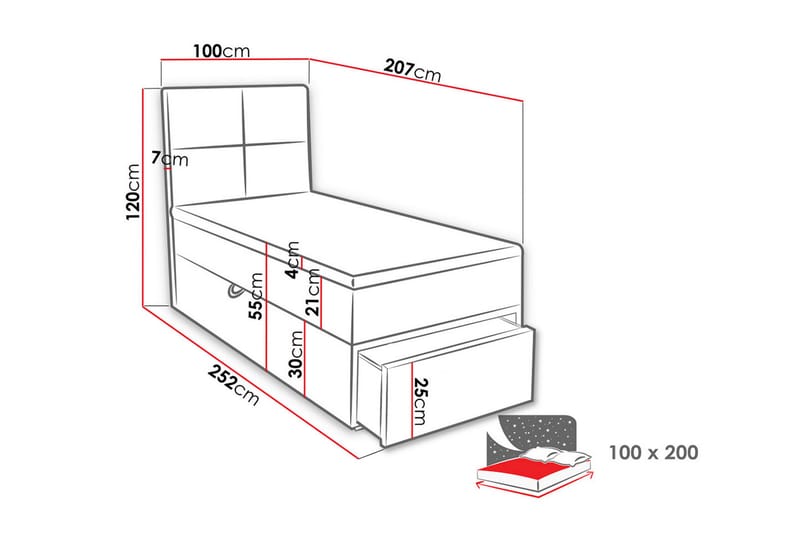 Bodskatan Sengpakke Kontinentalseng 100x200 cm - Grå - Møbler - Senger - Komplett sengepakke