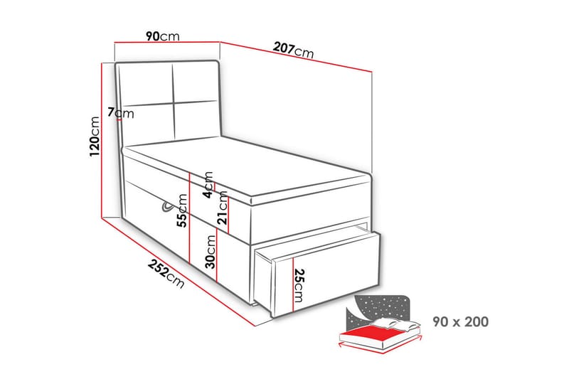 Bodskatan Sengpakke Kontinentalseng 90x200 cm - Grå - Møbler - Senger - Komplett sengepakke