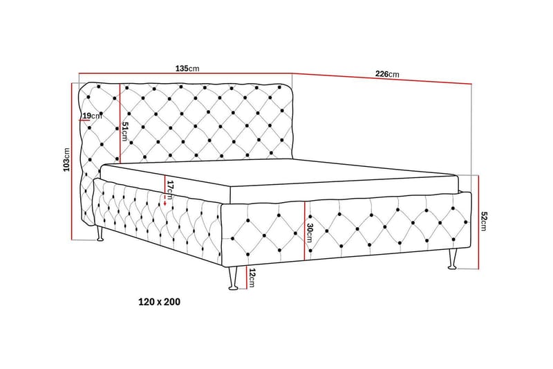 Chesterfield Komplett Sengpakke Sengeramme med Madrass 120x200 cm - Grå - Møbler - Senger - Komplett sengepakke