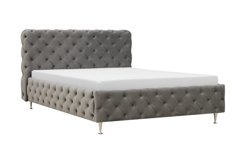 Chesterfield Komplett Sengpakke Sengeramme med Madrass 120x200 cm - Grå - M�øbler - Senger - Komplett sengepakke