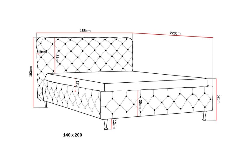 Chesterfield Komplett Sengpakke Sengeramme med Madrass 140x200 cm - Grå - Møbler - Senger - Komplett sengepakke