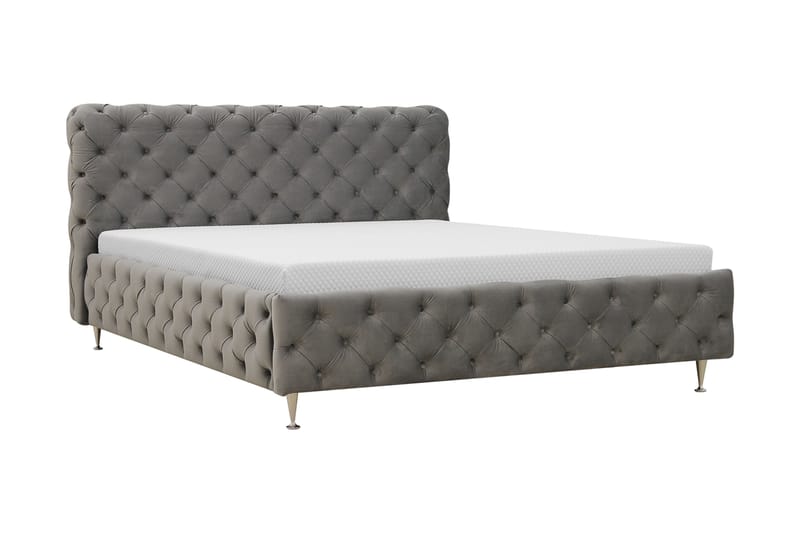 Chesterfield Komplett Sengpakke Sengeramme med Madrass 160x200 cm - Grå - M�øbler - Senger - Komplett sengepakke