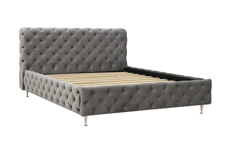 Chesterfield Komplett Sengpakke Sengeramme med Madrass 160x200 cm - Grå - Møbler - Senger - Komplett sengepakke