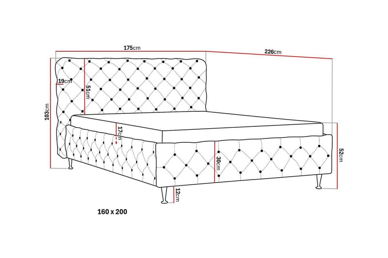 Chesterfield Komplett Sengpakke Sengeramme med Madrass 160x200 cm - Grå - Møbler - Senger - Komplett sengepakke