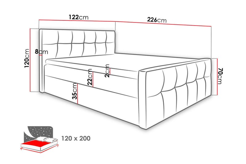 Doncaster Sengpakke Kontinentalseng 120x200 cm - Rød - Møbler - Senger - Komplett sengepakke