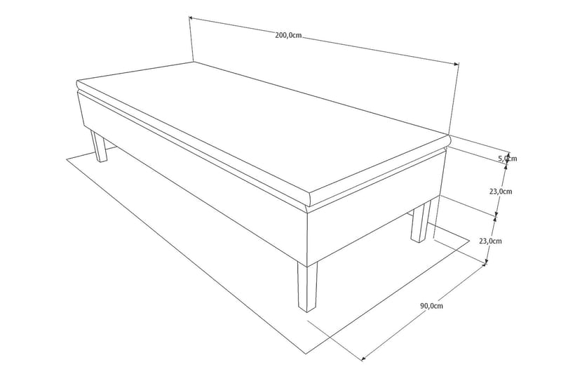 Viken Bas Rammeseng 90X200Cm - Grå, Konisk Eikeben - Møbler - Senger - Enkeltsenger