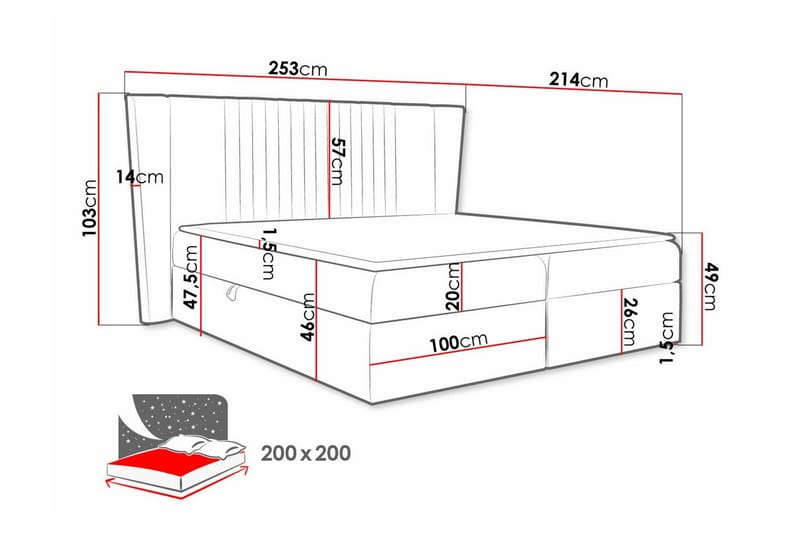 Boisdale Kontinentalseng 200x200 cm - Lyseblå/Mørkeblå - Møbler - Senger - Familieseng