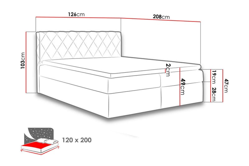 Gabin Sengpakke Kontinentalseng 120x200 cm - Rød - Møbler - Senger - Komplett sengepakke