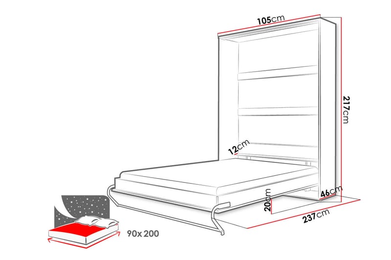 Concept Pro Sengeskap 237x104x217 cm - Hvit - Møbler - Senger - Gjesteseng & ekstraseng - Skapseng