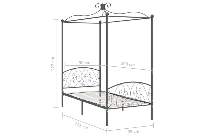 Himmelsengeramme grå metall 90x200 cm - Møbler - Senger - Himmelseng