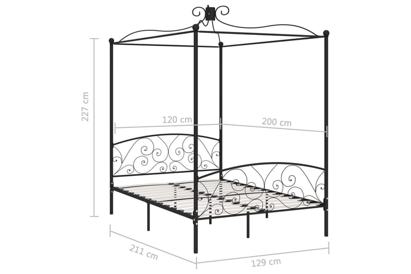 Himmelsengeramme svart metall 120x200 cm - Himmelseng