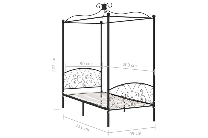 Himmelsengeramme svart metall 90x200 cm - Møbler - Senger - Himmelseng