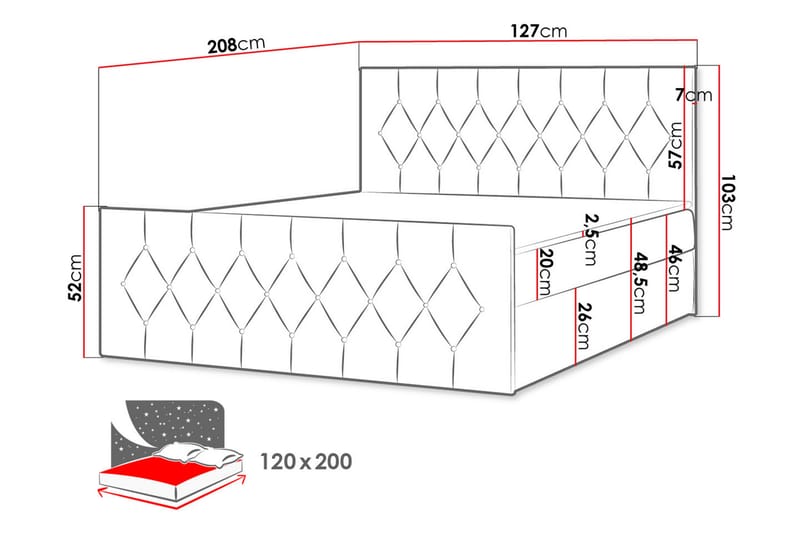 Kontinentalseng 127x216 cm - R�ød - Komplett sengepakke - Seng med oppbevaring