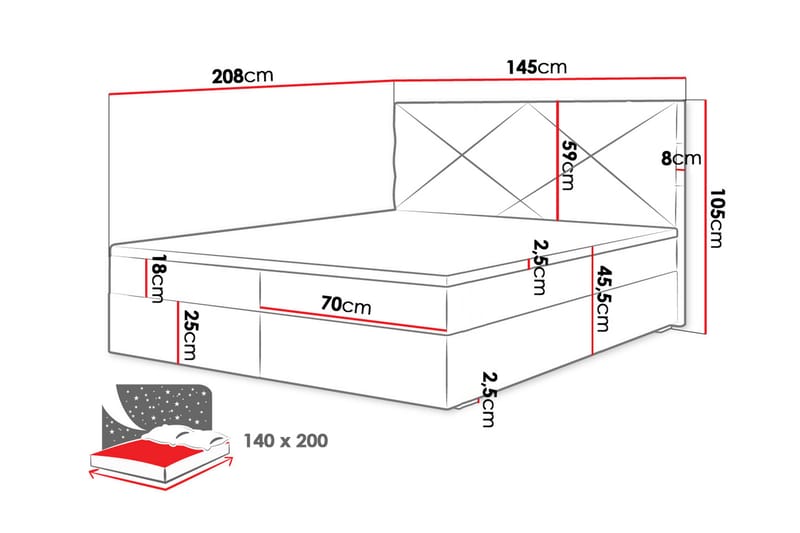 Alvito Kontinentalseng 140x200 cm med Sengegavl - Svart - Møbler - Senger - Kontinentalsenger