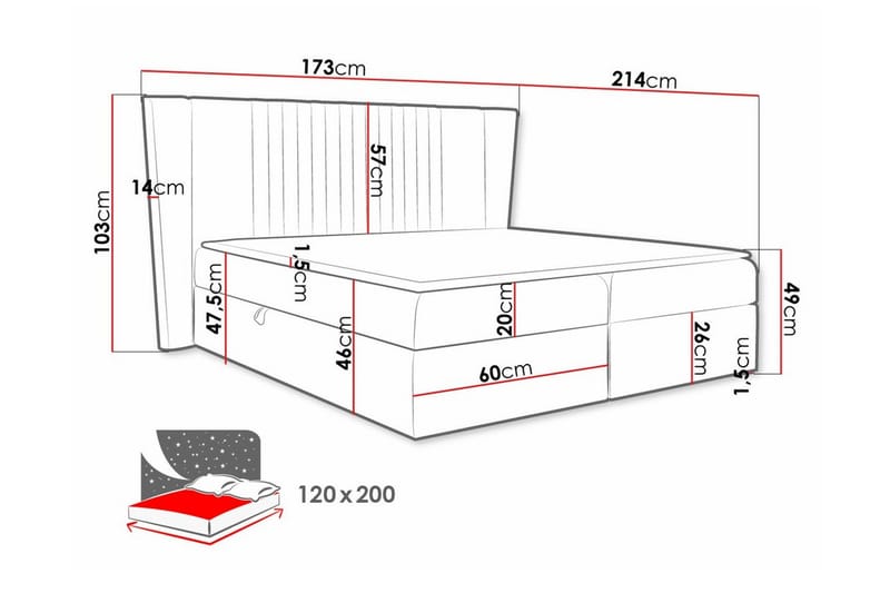 Boisdale Kontinentalseng 120x200 cm - Lyseblå/Mørkeblå - Møbler - Senger - Kontinentalsenger