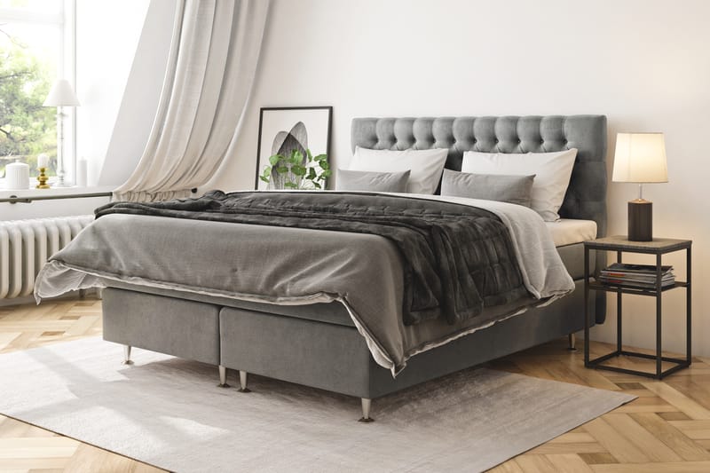 Celine Sengepakke 160x200 cm - Grå/Fløyel - Komplett sengepakke - Kontinentalsenger - Dobbeltsenger