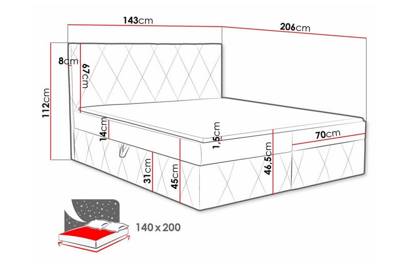 Kintore Kontinentalseng 140x200 cm - Gul - Møbler - Senger - Kontinentalsenger