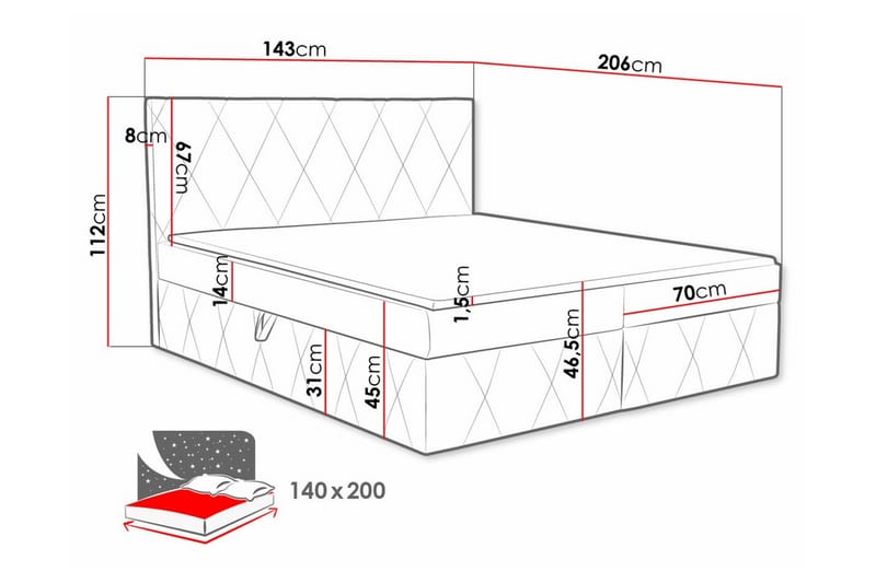 Kintore Kontinentalseng 140x200 cm - Mørkerød - Møbler - Senger - Kontinentalsenger