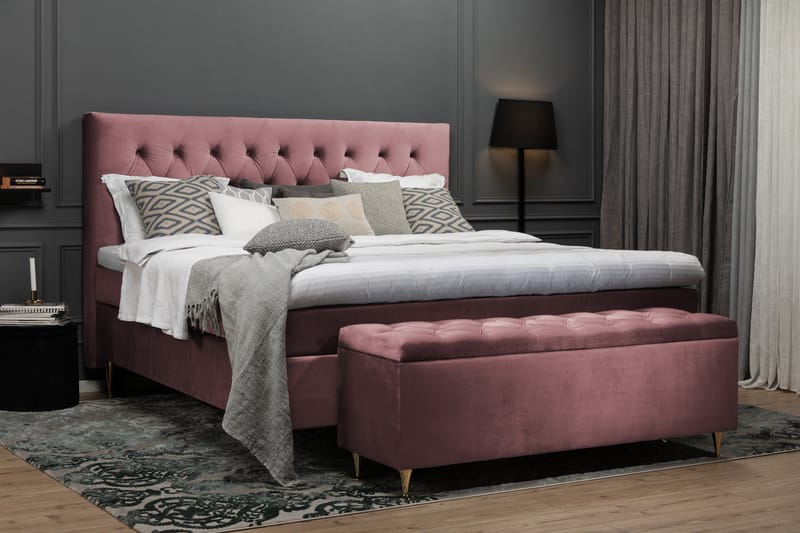 Royal Velvet Komplett Sengepakke 160x200 cm - Rosa Fløyel/Høye Gullben - Møbler - Senger - Komplett sengepakke