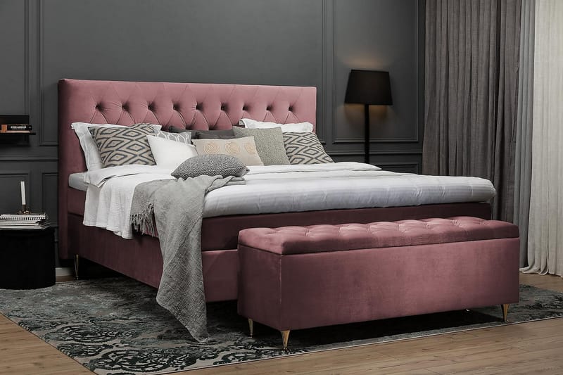 Royal Velvet Komplett Sengepakke 160x200 cm - Rosa Fløyel/Høye Sølvben - Møbler - Senger - Komplett sengepakke