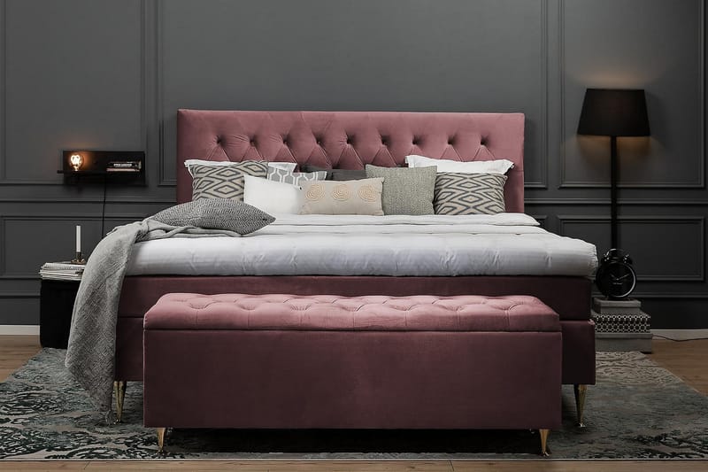 Royal Velvet Komplett Sengepakke 160x200 cm - Rosa Fløyel/Høye Sølvben - Møbler - Senger - Komplett sengepakke