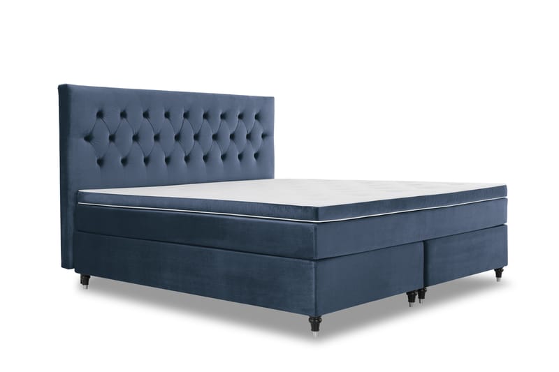 Royal Velvet Komplett Sengepakke 210x210 cm - Mørkeblå Fløyel/Dreide Ben - Møbler - Senger - Komplett sengepakke