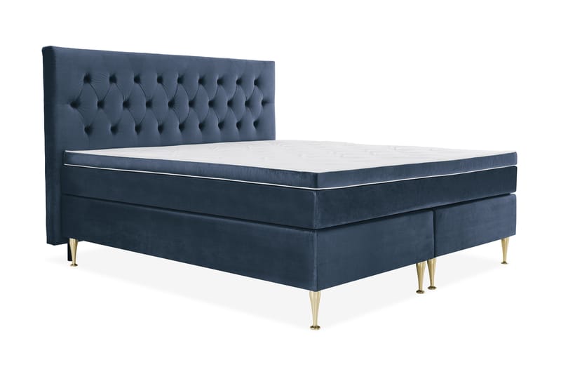 Royal Velvet Komplett Sengepakke 210x210 cm - Mørkeblå Fløyel/Høye Gullben - Møbler - Senger - Komplett sengepakke