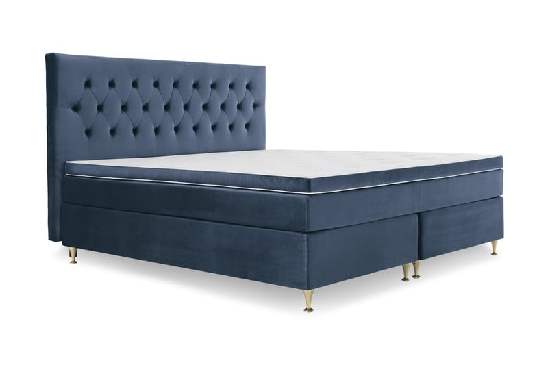 Royal Velvet Komplett Sengepakke 210x210 cm - Mørkeblå Fløyel/Lave Gullben - Møbler - Senger - Komplett sengepakke