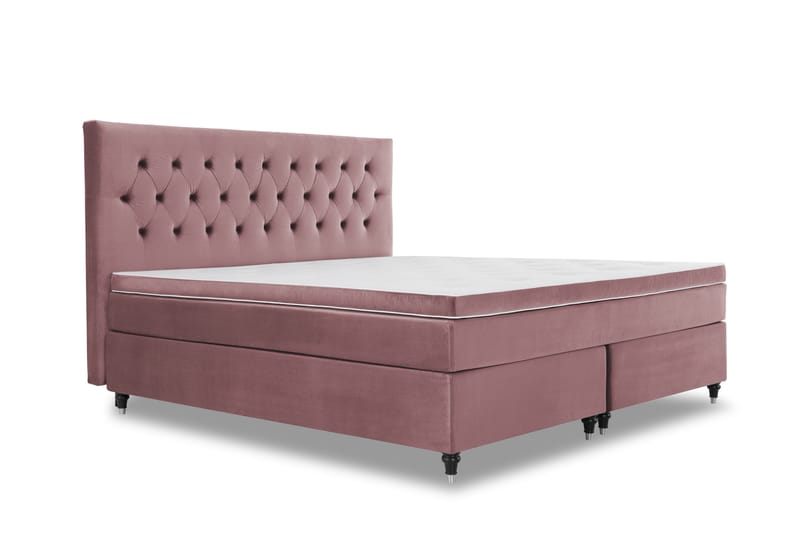 Royal Velvet Komplett Sengepakke 210x210 cm - Rosa Fløyel/Dreide Ben - Møbler - Senger - Komplett sengepakke