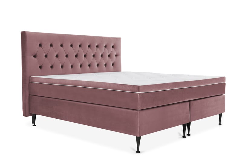 Royal Velvet Komplett Sengepakke 210x210 cm - Rosa Fløyel/Høye Svarte Ben - Møbler - Senger - Komplett sengepakke