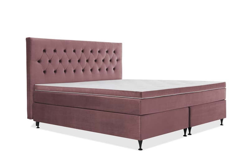 Royal Velvet Komplett Sengepakke 210x210 cm - Rosa Fløyel/Lave Svarte Ben - Møbler - Senger - Komplett sengepakke