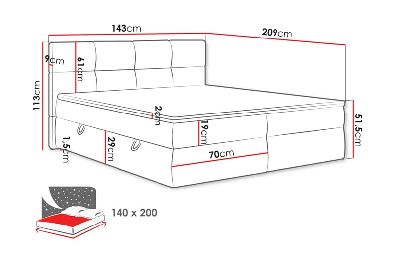 Leckersbo Komplett Sengeløsning Kontinentalseng med oppbevaring 140x200 cm - Lys grå - Møbler - Senger - Komplett sengepakke