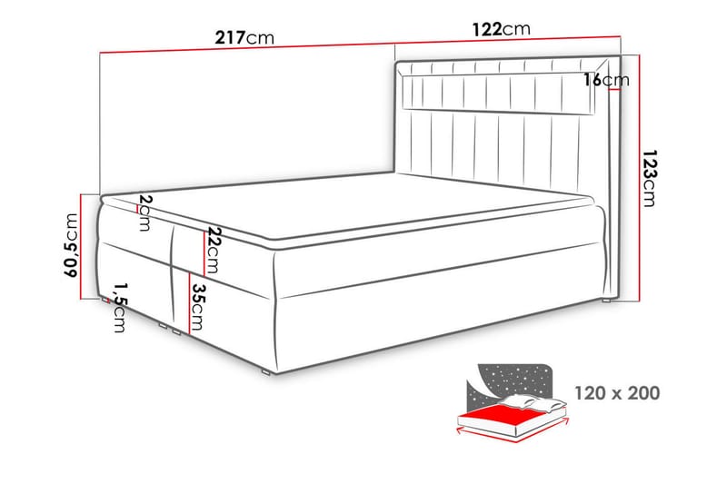 Masone Sengpakke Kontinentalseng 120x200 cm - Rød - Møbler - Senger - Komplett sengepakke