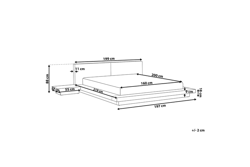 Dobbeltseng ZEN med Nattbord og LED 160x200 brun - Brun - Møbler - Senger - Sengeramme & sengestamme