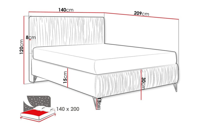 Gortin Rammeseng 140x200 cm - Rosa/Beige - Møbler - Senger - Rammeseng