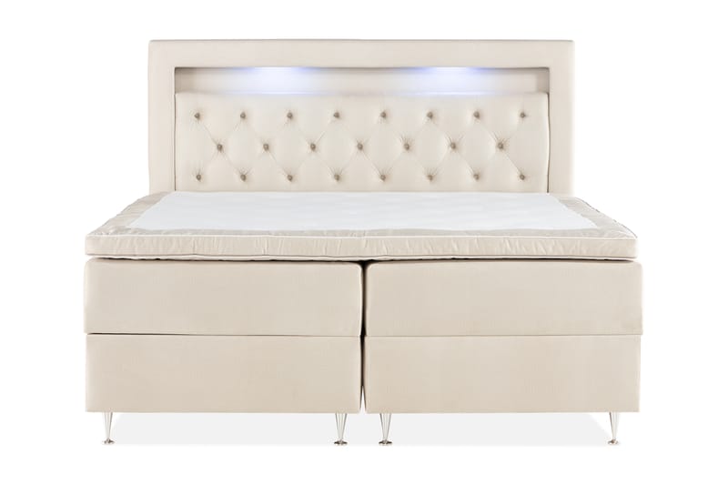 Alessia Oppbevaringsseng med LED-belysning 180x200 - Beige - Møbler - Senger - Seng med oppbevaring