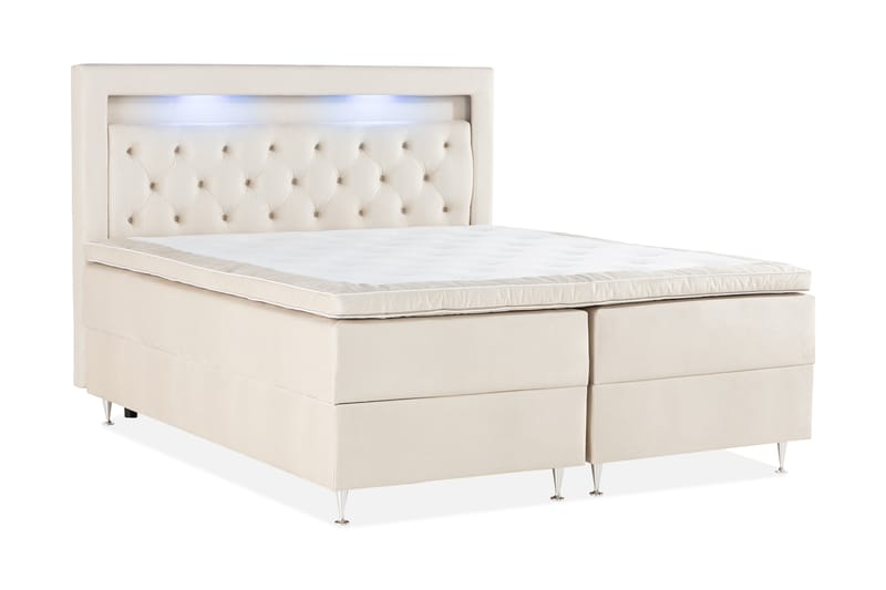 Alessia Oppbevaringsseng med LED-belysning 180x200 - Beige - Møbler - Senger - Seng med oppbevaring