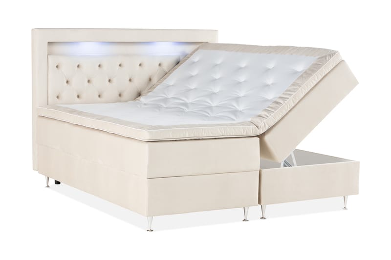 Alessia Oppbevaringsseng med LED-belysning 180x200 - Beige - Seng med oppbevaring - Dobbeltseng med oppbevaring