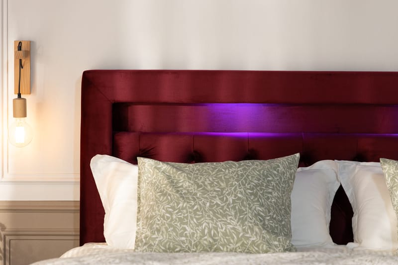 Alessia Oppbevaringsseng med LED-belysning 180x200 - Rød - Seng med oppbevaring - Dobbeltseng med oppbevaring