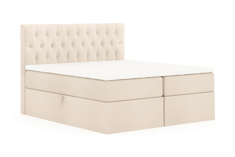 Boxy Box Bed 160x200 cm - Beige - Dobbeltseng med oppbevaring - Seng med oppbevaring - Dobbeltsenger