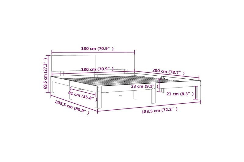 Sengeramme heltre 180x200 cm 6FT Super King - Brun - Møbler - Senger - Sengeramme & sengestamme