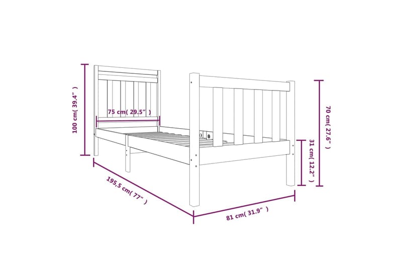 Sengeramme heltre 75x190 cm 2FT6 Small Single - Brun - Møbler - Senger - Sengeramme & sengestamme