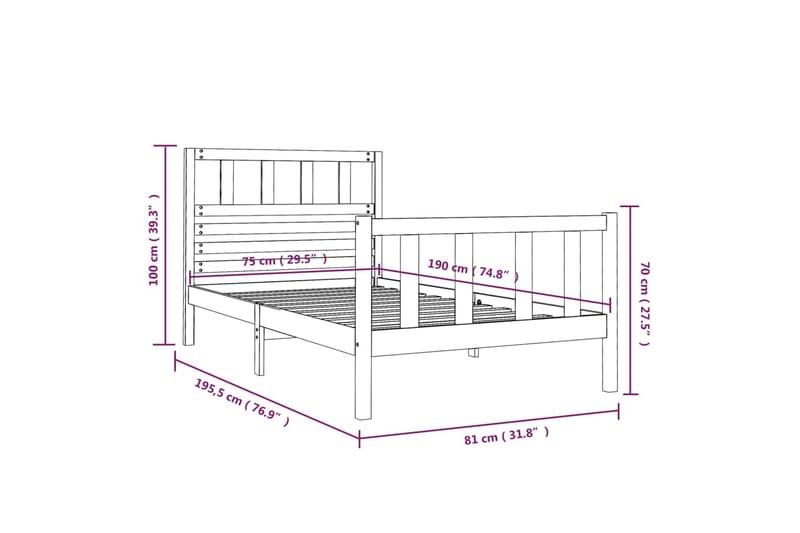 Sengeramme heltre 75x190 cm 2FT6 Small Single - Brun - Møbler - Senger - Sengeramme & sengestamme