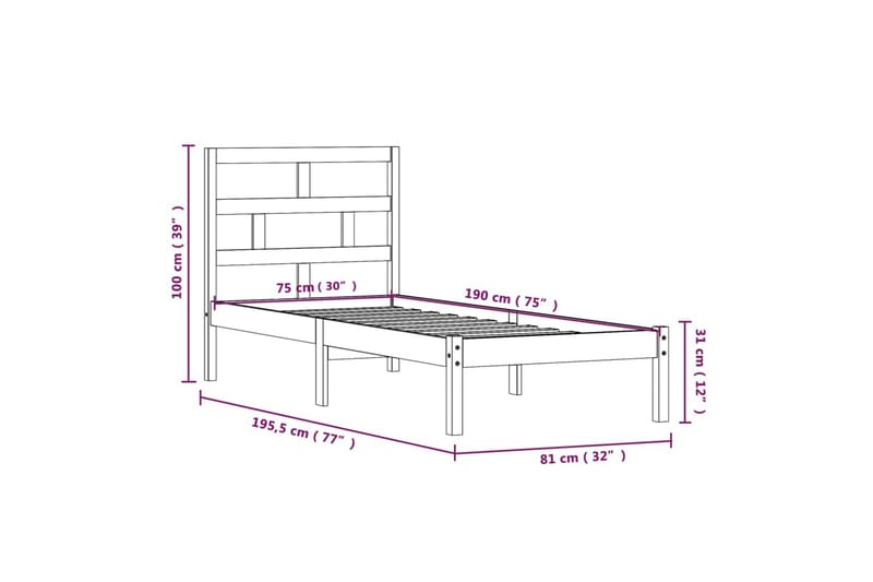 Sengeramme heltre 75x190 cm 2FT6 Small Single - Brun - Møbler - Senger - Sengeramme & sengestamme